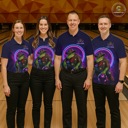 Custom Neon Cowboy Alliagator Bowling Shirt for Women Bowling Team Jersey Polo & 1/4-Zip Bowling Outfit QZT1013
