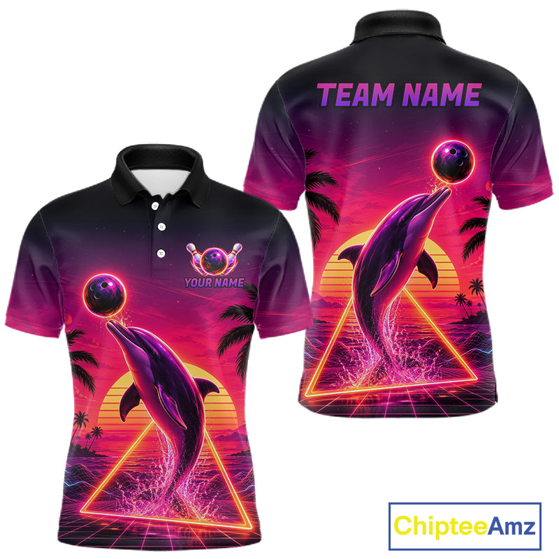 Custom Tropical Sunset Dolphin Bowling Shirt for Men Funny Bowling Jersey QZT1264