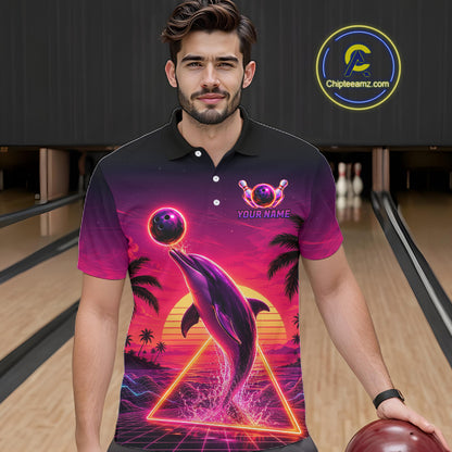 Custom Tropical Sunset Dolphin Bowling Shirt for Men Funny Bowling Jersey QZT1264