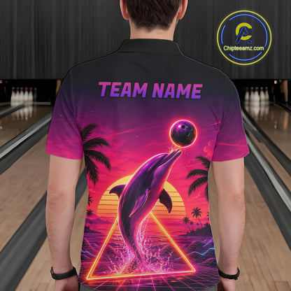 Custom Tropical Sunset Dolphin Bowling Shirt for Men Funny Bowling Jersey QZT1264