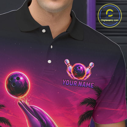Custom Tropical Sunset Dolphin Bowling Shirt for Men Funny Bowling Jersey QZT1264