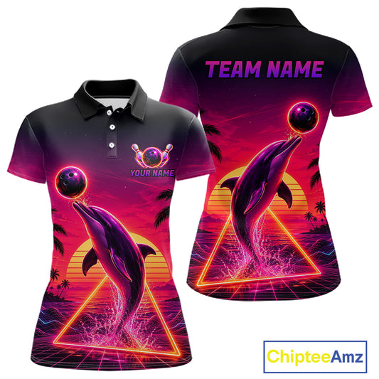 Custom Tropical Sunset Dolphin Bowling Shirt for Women Funny Bowling Jersey QZT1264