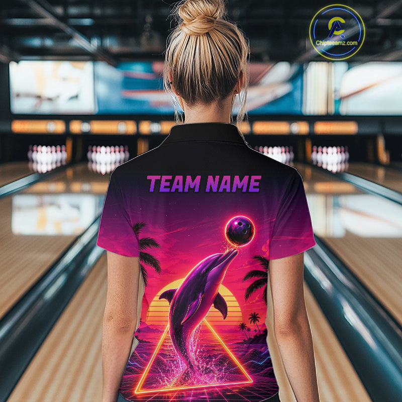 Custom Tropical Sunset Dolphin Bowling Shirt for Women Funny Bowling Jersey QZT1264