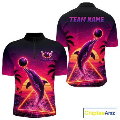 Custom Tropical Sunset Dolphin Bowling Shirt for Men Funny Bowling Jersey QZT1264