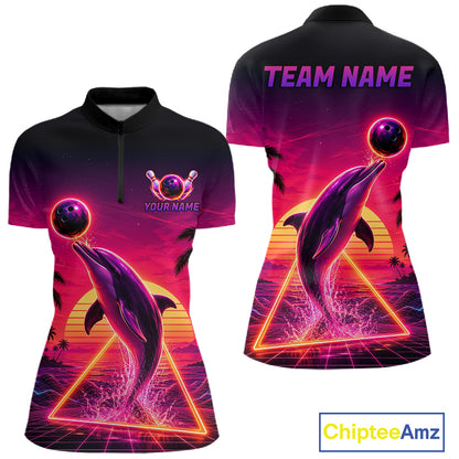 Custom Tropical Sunset Dolphin Bowling Shirt for Women Funny Bowling Jersey QZT1264