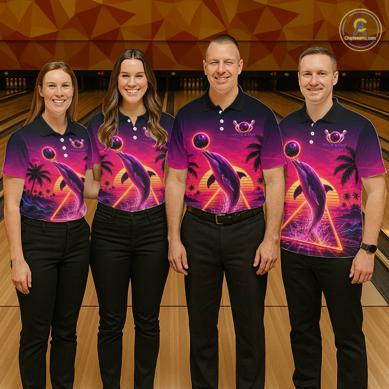 Custom Tropical Sunset Dolphin Bowling Shirt for Men Funny Bowling Jersey QZT1264