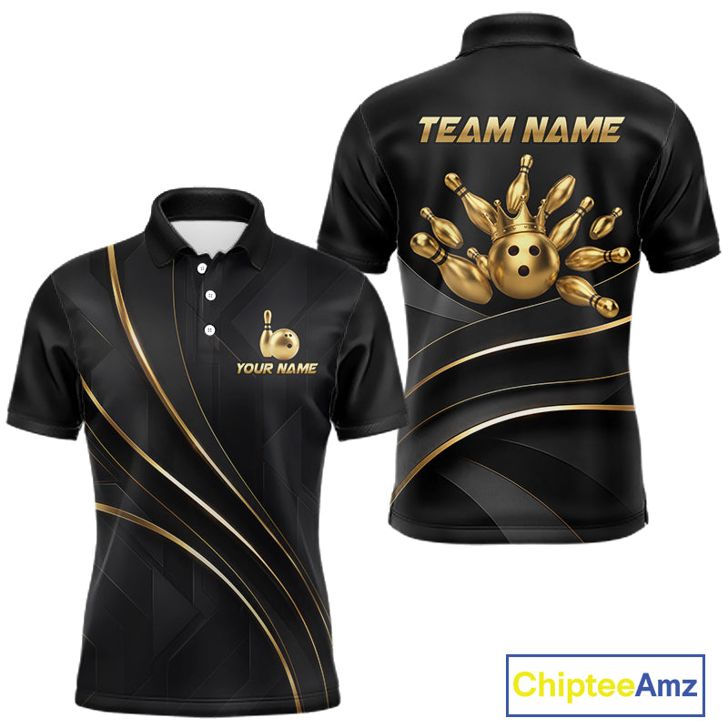 Custom Black and Gold Crown Bowling Shirt for Men Bowling Jersey League QZT1266
