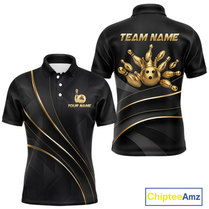 Custom Black and Gold Crown Bowling Shirt for Men Bowling Jersey League QZT1266