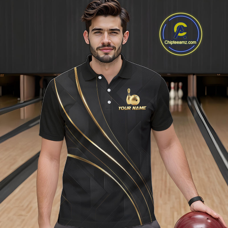 Custom Black and Gold Crown Bowling Shirt for Men Bowling Jersey League QZT1266