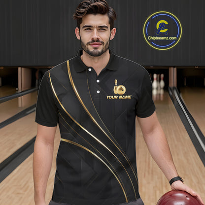 Custom Black and Gold Crown Bowling Shirt for Men Bowling Jersey League QZT1266