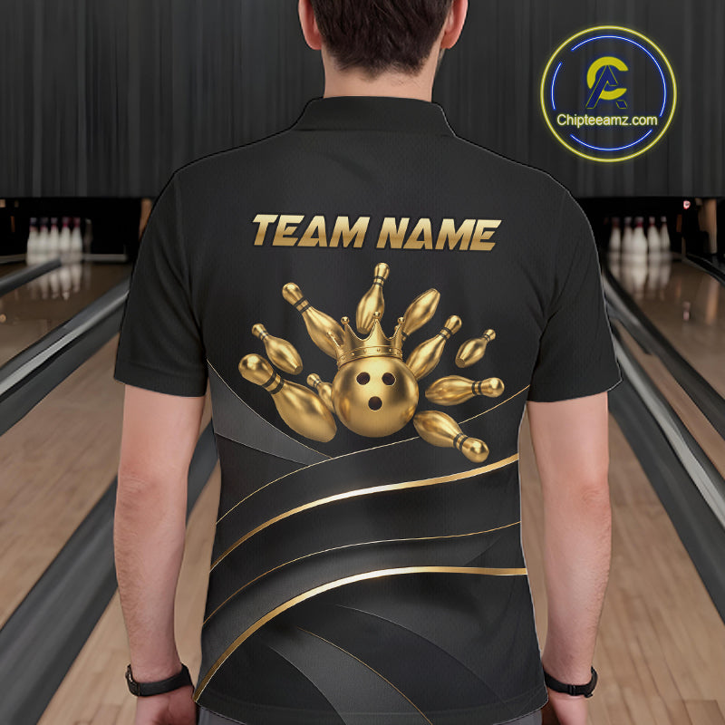 Custom Black and Gold Crown Bowling Shirt for Men Bowling Jersey League QZT1266