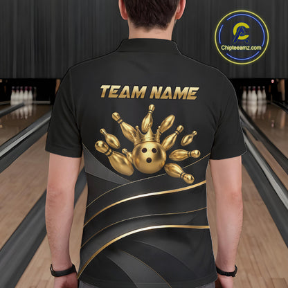 Custom Black and Gold Crown Bowling Shirt for Men Bowling Jersey League QZT1266