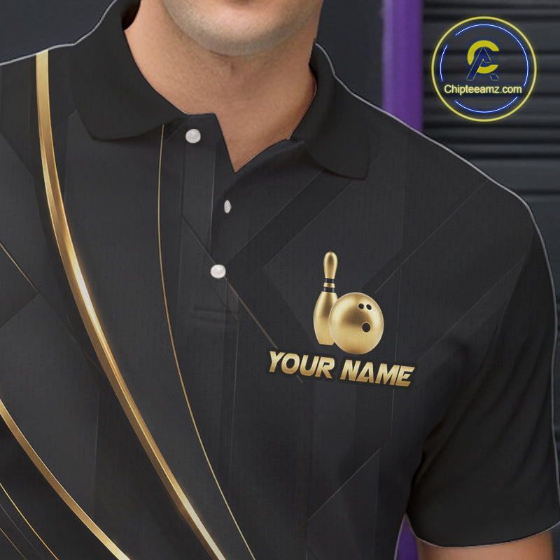 Custom Black and Gold Crown Bowling Shirt for Men Bowling Jersey League QZT1266