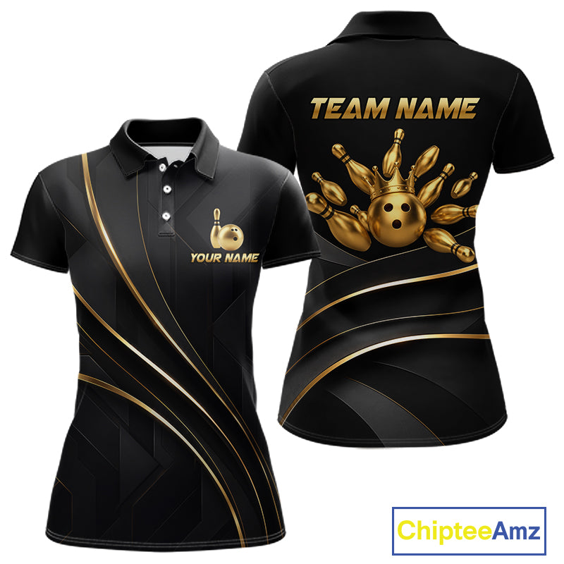 Custom Black and Gold Crown Bowling Shirt for Women Bowling Jersey League QZT1266