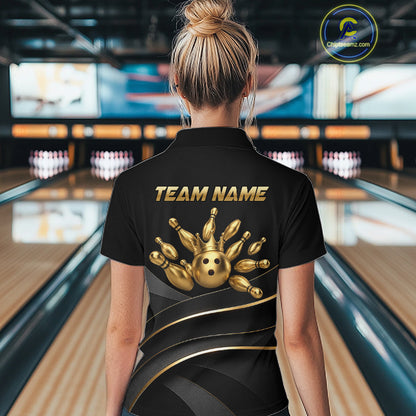 Custom Black and Gold Crown Bowling Shirt for Women Bowling Jersey League QZT1266