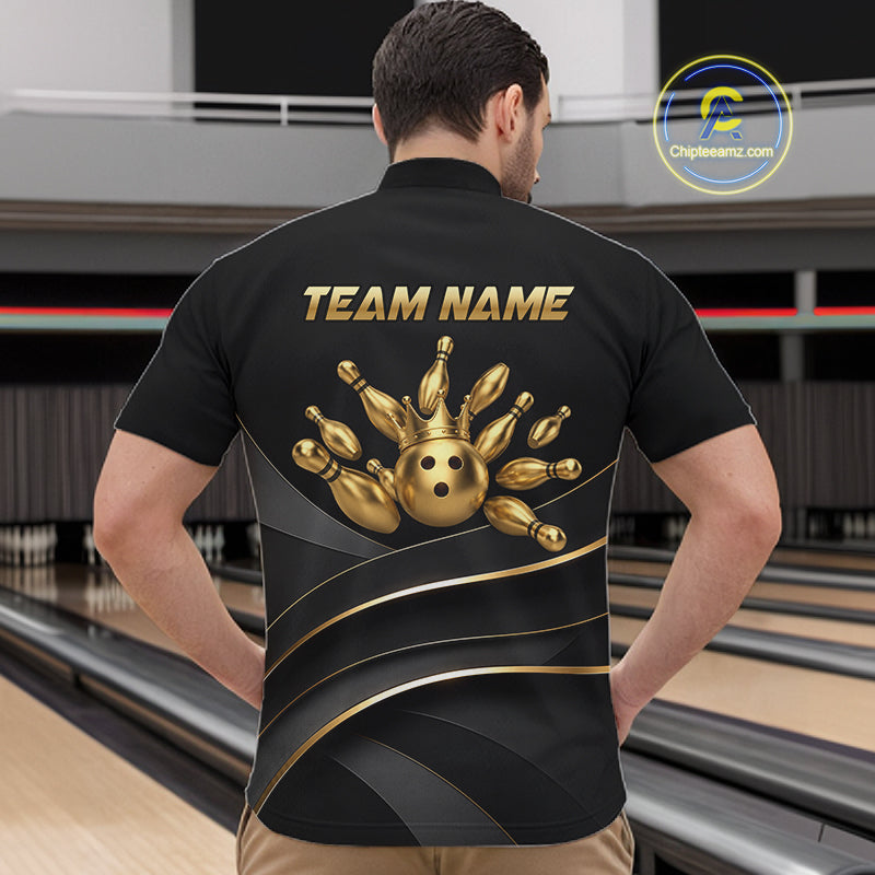 Custom Black and Gold Crown Bowling Shirt for Men Bowling Jersey League QZT1266