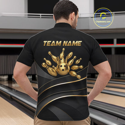 Custom Black and Gold Crown Bowling Shirt for Men Bowling Jersey League QZT1266