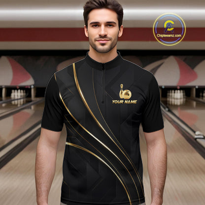 Custom Black and Gold Crown Bowling Shirt for Men Bowling Jersey League QZT1266