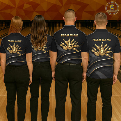 Custom Black and Gold Crown Bowling Shirt for Men Bowling Jersey League QZT1266