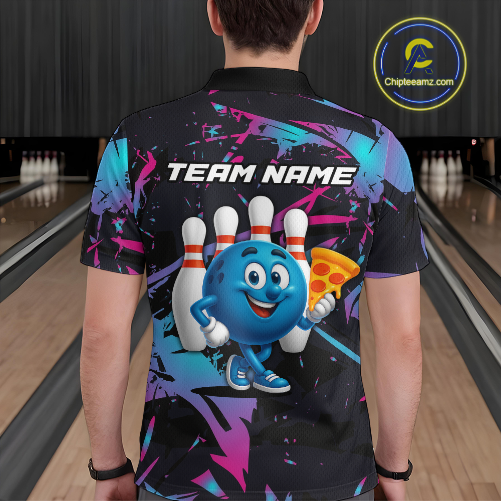 Custom Blue & Pink Funny Bowling with Food Bowling Shirt Bowling Jersey for Men QZT797