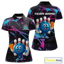 Load image into Gallery viewer, Custom Blue &amp; Pink Funny Bowling with Food for Women Bowling Shirt Polo &amp; 1/4 Zip QZT797