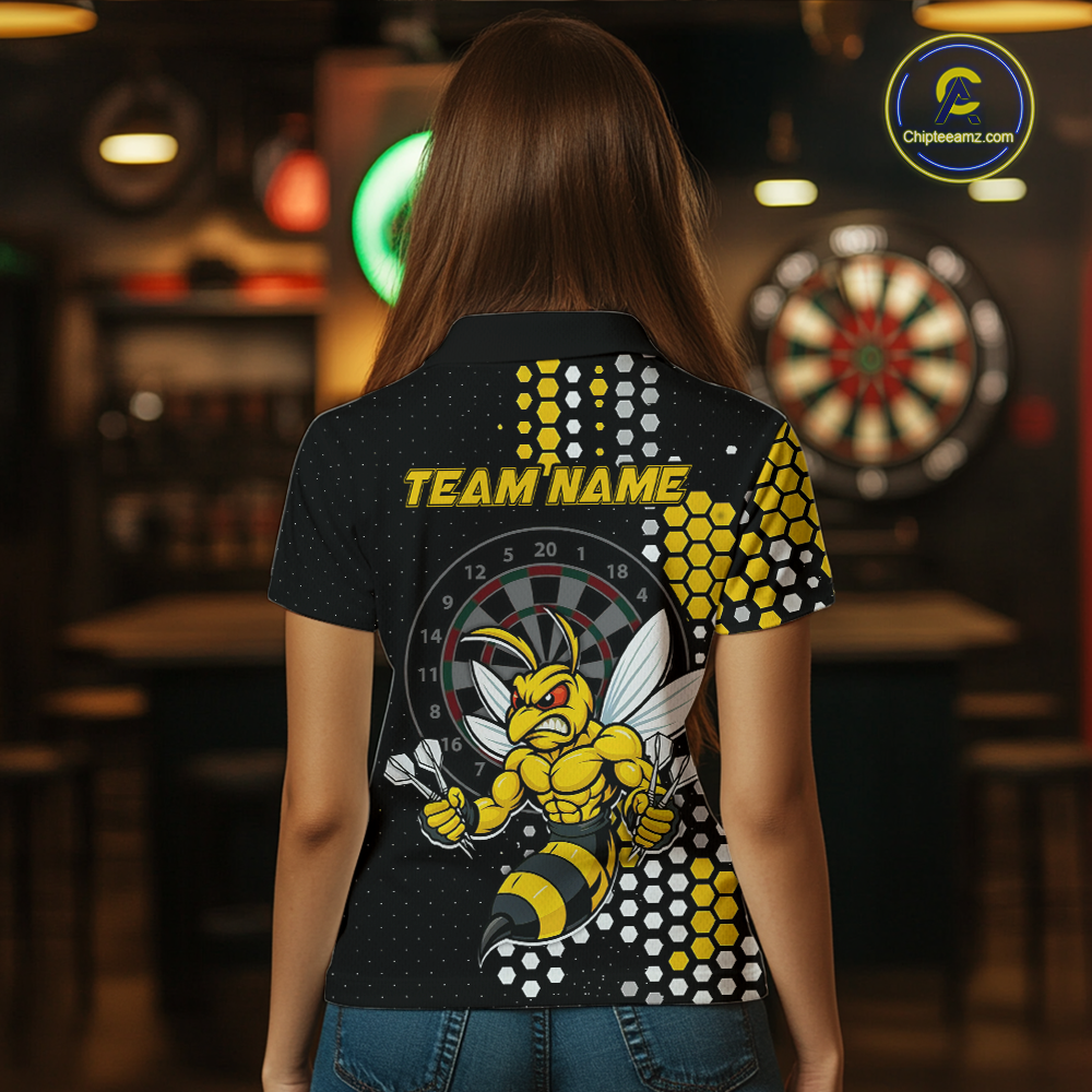 Custom Funny Bee Dart Team Shirt for Women Dart League Jersey Polo & 1/4-Zip Dartboard Shirt Outfit DHT17
