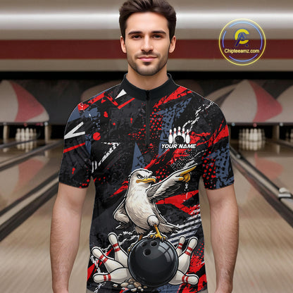 Custom Funny Gull Bowling Team Shirt for Men Bowling League Jersey Polo & Quarter-Zip QZT1016