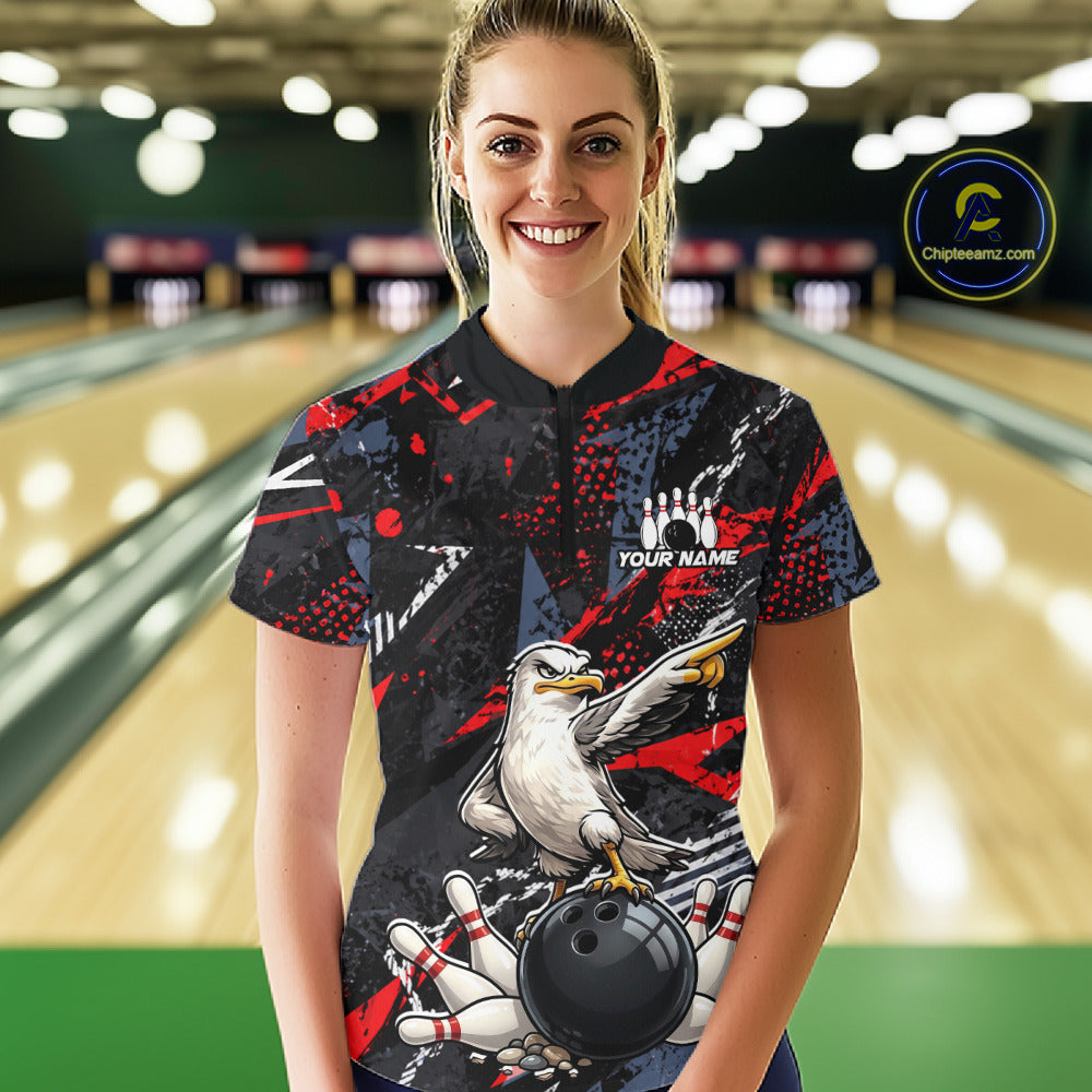 Custom Funny Gull Bowling Team Shirt for Women Bowling League Jersey Polo & Quarter-Zip QZT1016
