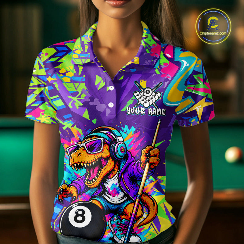 Graffiti shirt with a dinosaur playing pool design, featuring the brand 'Chipteamz'.