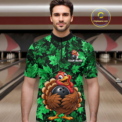 Custom Thanksgiving Bowling Shirt for Men Funny Turkey Bowling Jersey Bowling Gift QZT1334