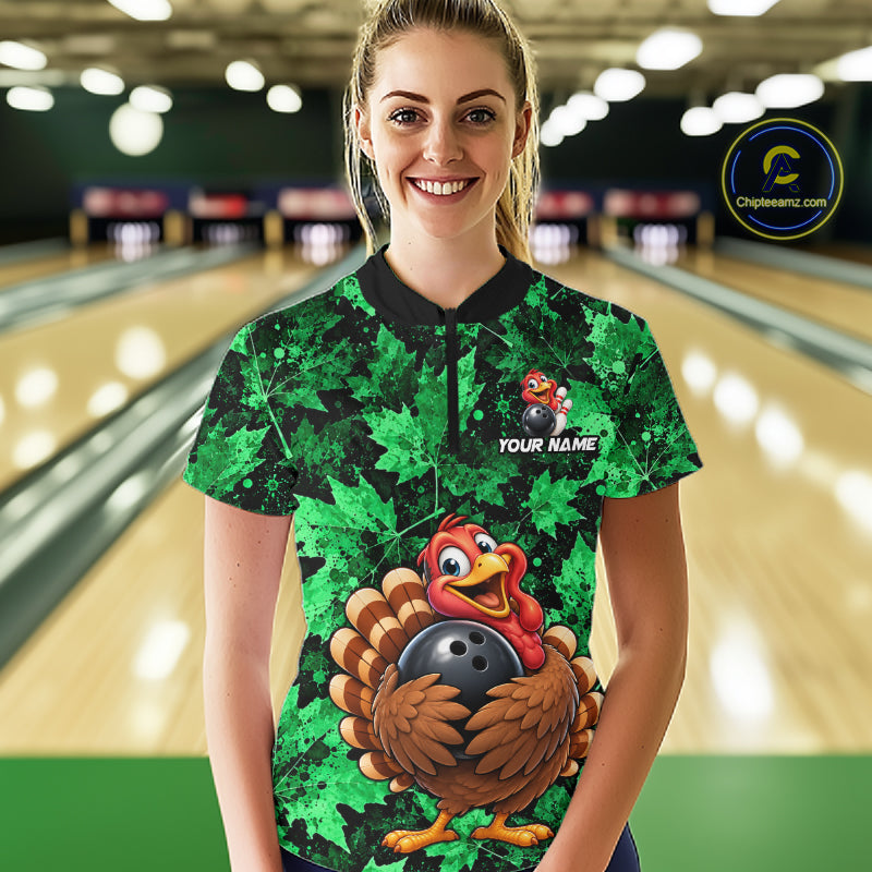 Custom Thanksgiving Bowling Shirt for Women Funny Turkey Bowling Jersey Bowling Gift QZT1334