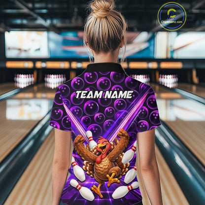Custom Thanksgiving Bowling Shirt for Women Purple Funny Turkey Bowling Jersey QZT1335