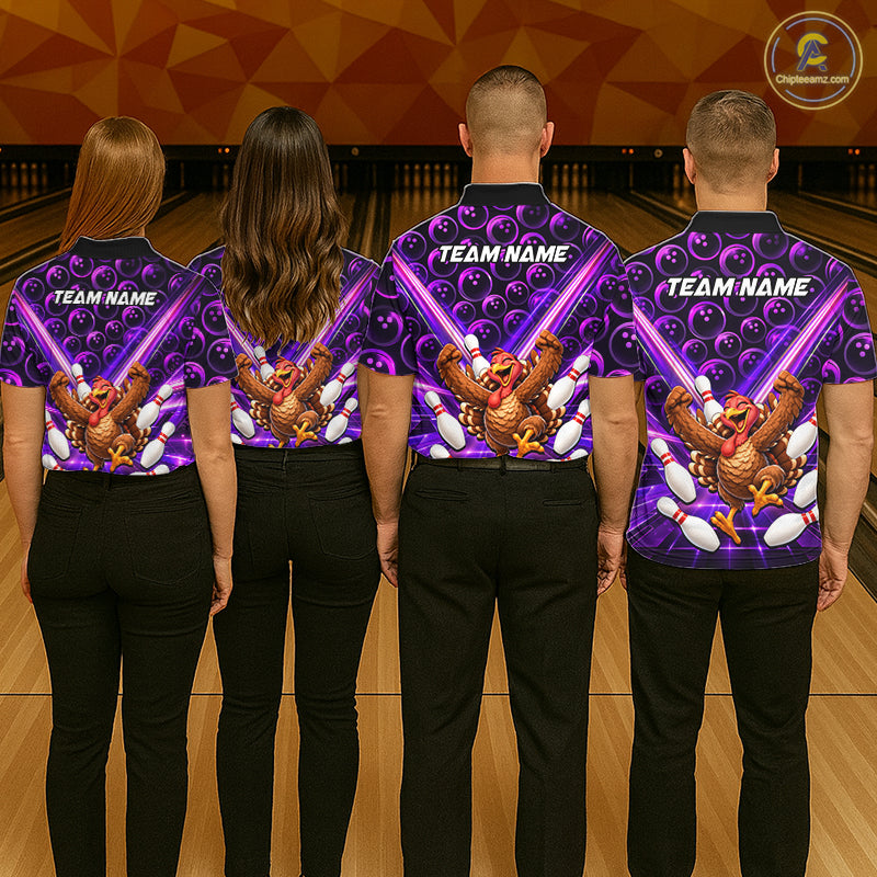 Custom Thanksgiving Bowling Shirt for Women Purple Funny Turkey Bowling Jersey QZT1335