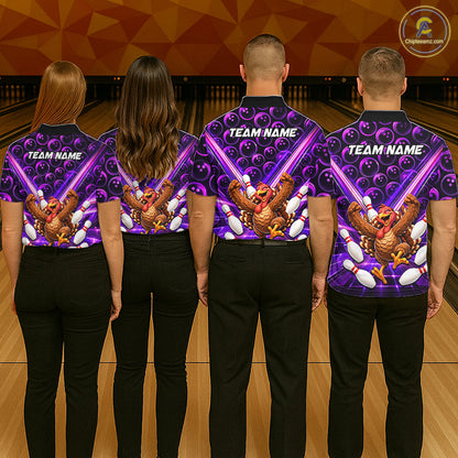 Custom Thanksgiving Bowling Shirt for Women Purple Funny Turkey Bowling Jersey QZT1335