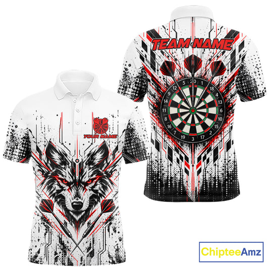 Custom Red Black Geometric Wolf Darts Shirt for Men Dart Jersey Polo & 1/4 Zip DHT113