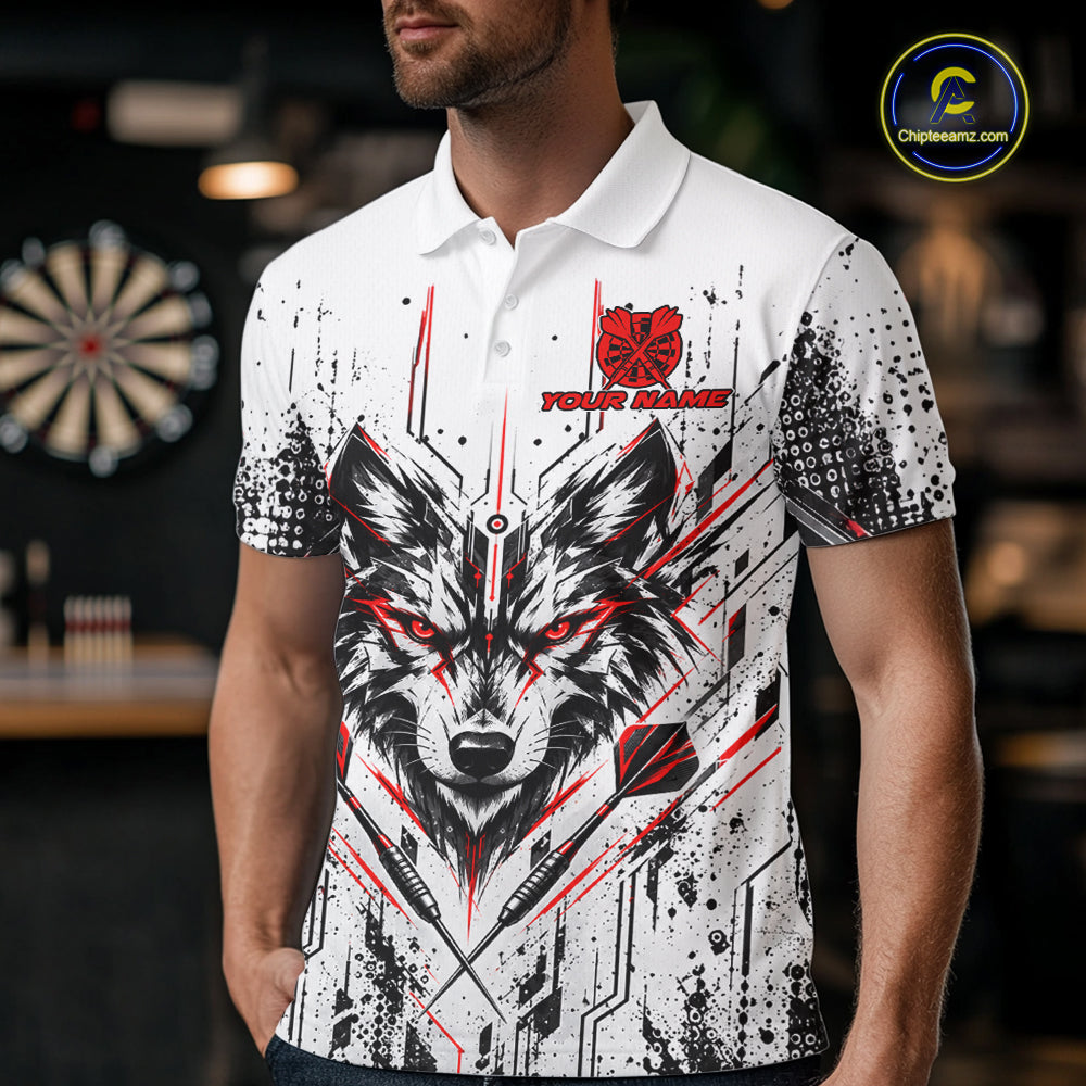 Custom Red Black Geometric Wolf Darts Shirt for Men Dart Jersey Polo & 1/4 Zip DHT113