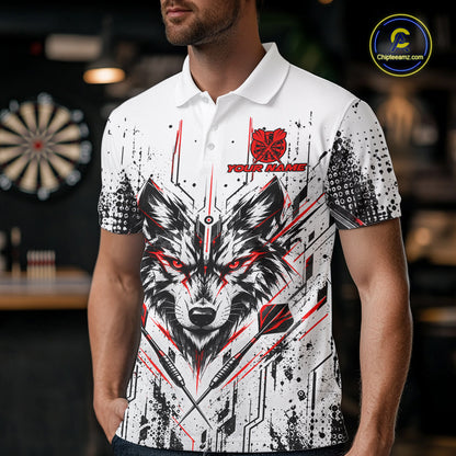 Custom Red Black Geometric Wolf Darts Shirt for Men Dart Jersey Polo & 1/4 Zip DHT113