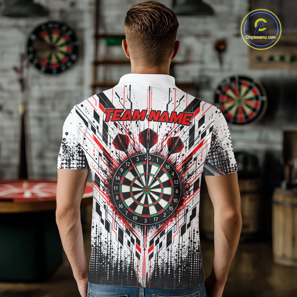 Custom Red Black Geometric Wolf Darts Shirt for Men Dart Jersey Polo & 1/4 Zip DHT113