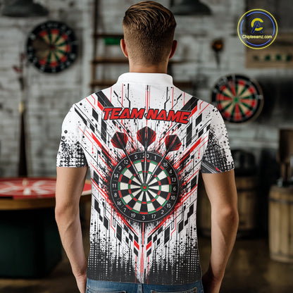 Custom Red Black Geometric Wolf Darts Shirt for Men Dart Jersey Polo & 1/4 Zip DHT113