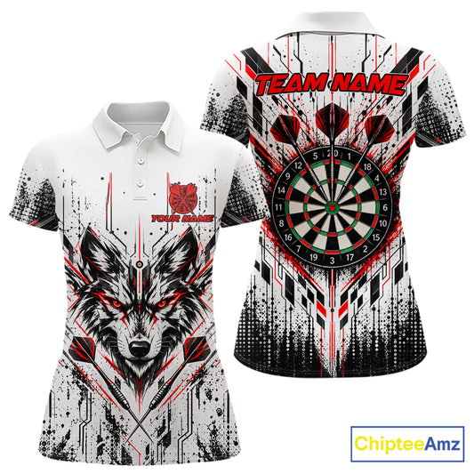 Custom Red Black Geometric Wolf Darts Shirt for Women Dart Jersey Polo & 1/4 Zip DHT113