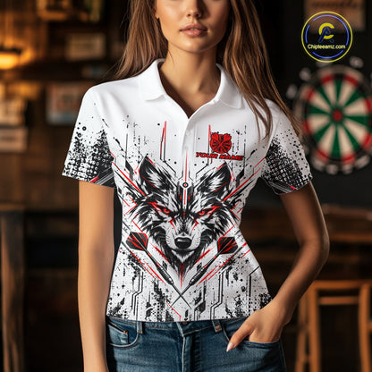 Custom Red Black Geometric Wolf Darts Shirt for Women Dart Jersey Polo & 1/4 Zip DHT113