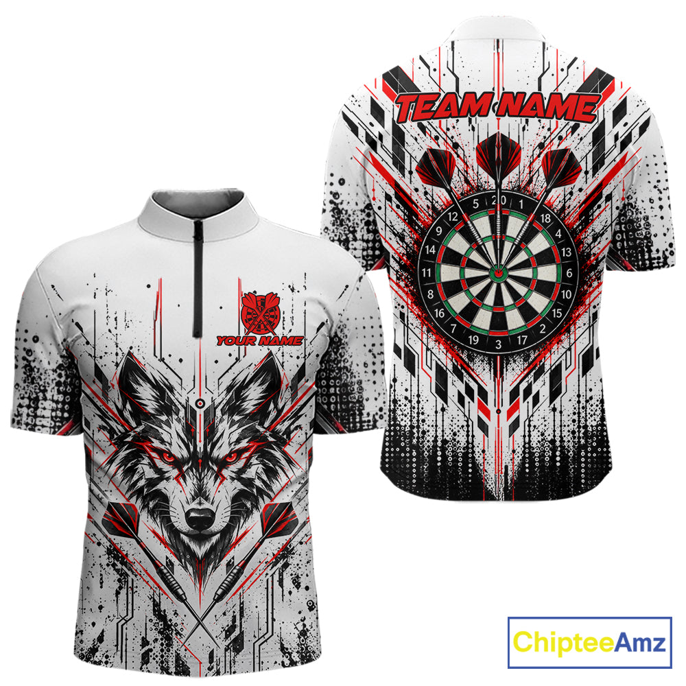 Custom Red Black Geometric Wolf Darts Shirt for Men Dart Jersey Polo & 1/4 Zip DHT113