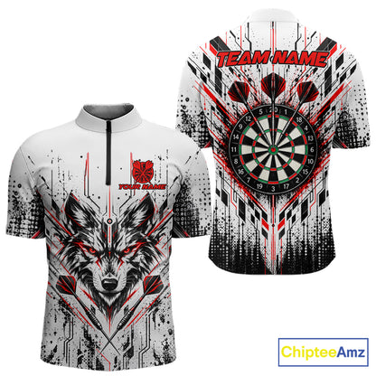 Custom Red Black Geometric Wolf Darts Shirt for Men Dart Jersey Polo & 1/4 Zip DHT113