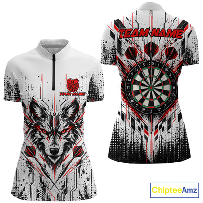 Custom Red Black Geometric Wolf Darts Shirt for Women Dart Jersey Polo & 1/4 Zip DHT113