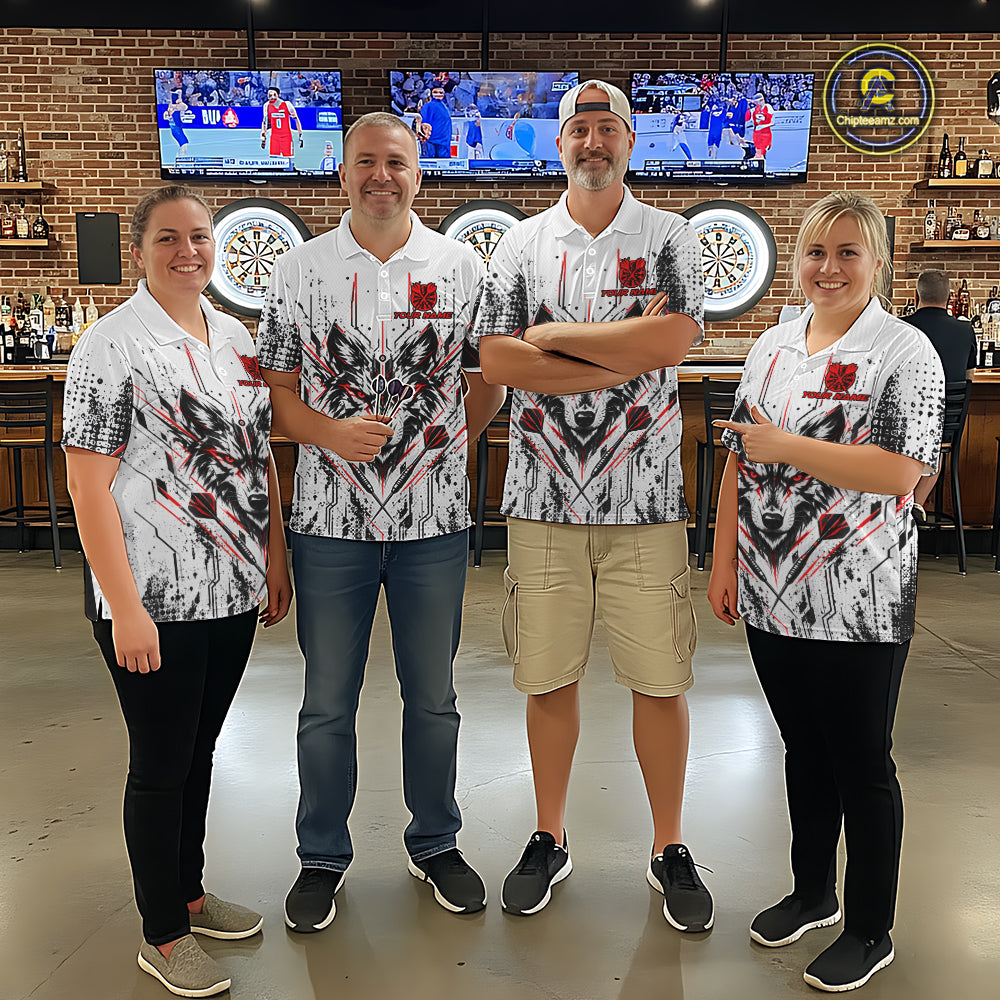 Custom Red Black Geometric Wolf Darts Shirt for Women Dart Jersey Polo & 1/4 Zip DHT113