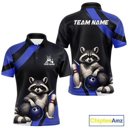 Custom Blue Ugly Raccoon Bowling Shirt for Men Bowling League Polo & Quarter-Zip Gift QZT853