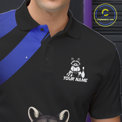Custom Blue Ugly Raccoon Bowling Shirt for Men Bowling League Polo & Quarter-Zip Gift QZT853