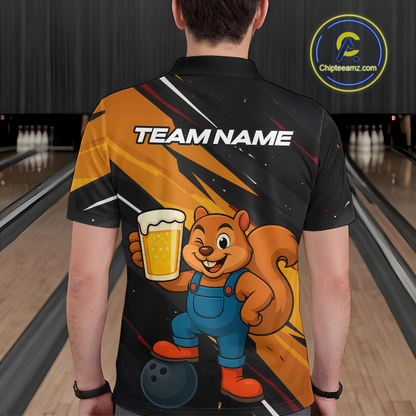 Funny Squirrel and Beer Bowling Team Shirt for Men Custom Bowling League Jersey Bowling Outfit QZT813