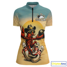 Load image into Gallery viewer, Bowling shirt with a crafish wearing sunglasses and a hat design, featuring 'Your Name' and 'ChipteeAmz' logos.