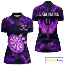 Load image into Gallery viewer, Custom Purple Flame Neon Dart Shirts Wings Dart Jersey Dartboard Shirt for Women DHT21